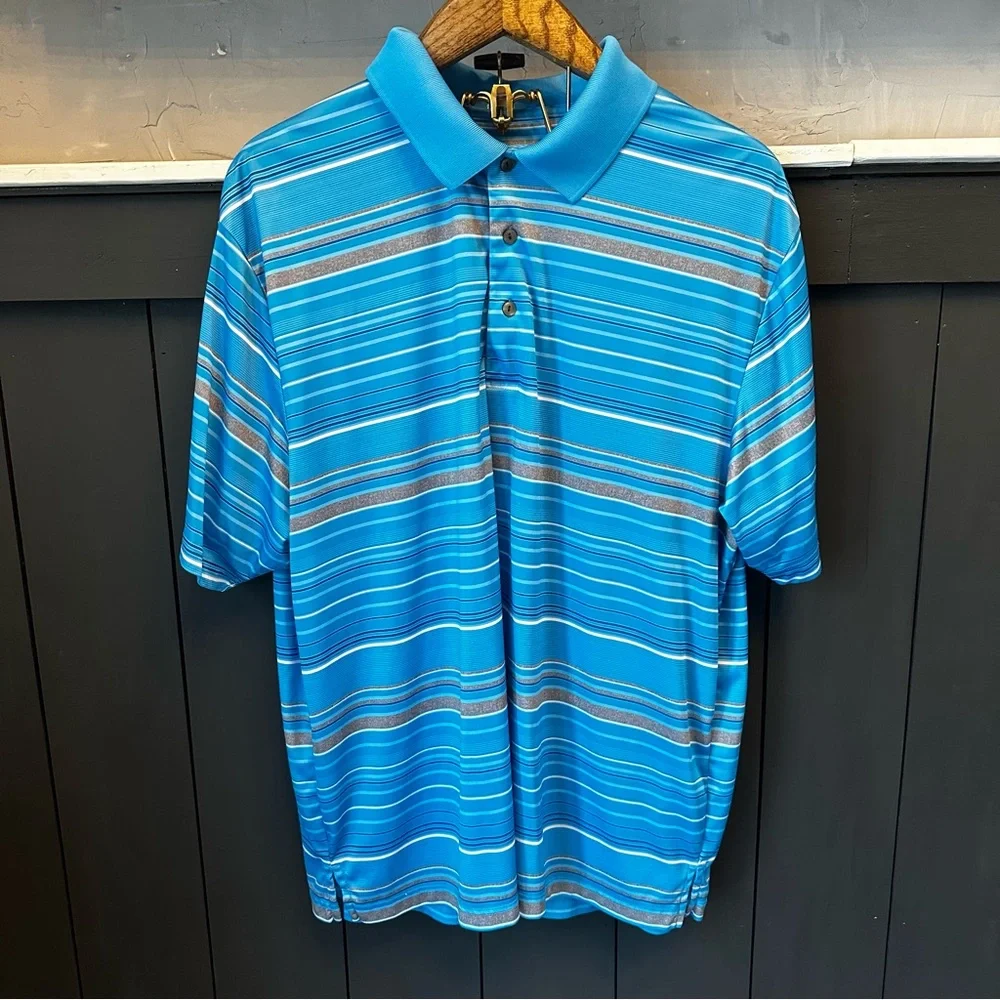 Ben Hogan Men's Blue Stacked Stripe Short Sleeve Golf Polo Shirt Size 2XL